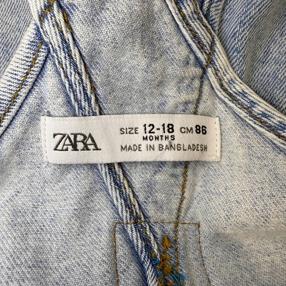 Zara Kids Denim Toddler Short Overalls Size 12-18 Months Light Wash - Picture 2 of 4